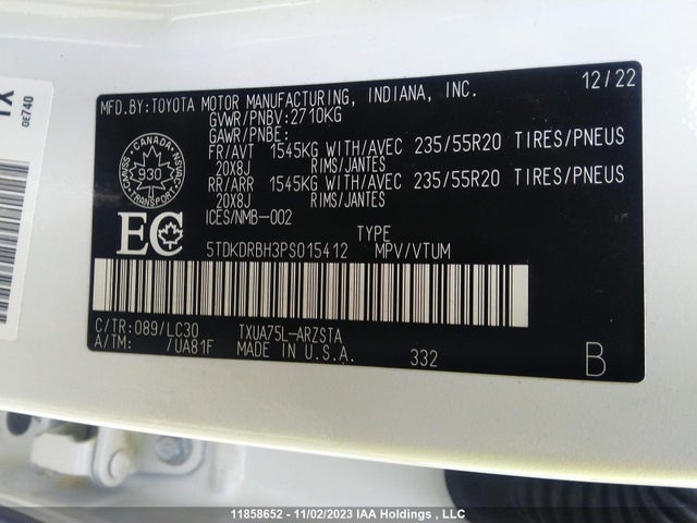 Toyota HIGHLANDER 2023 5TDKDRBH3PS015412 Image 9