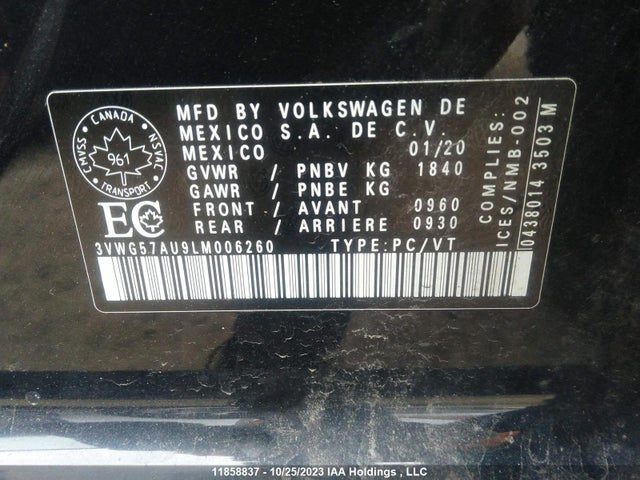 Volkswagen GOLF 2020 3VWG57AU9LM006260 Image 9