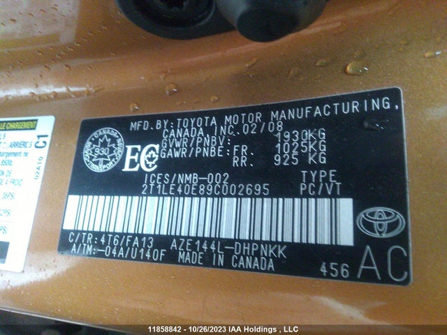 Aukcja sprzedaży 2009 Toyota Matrix Awd, vin: 2T1LE40E89C002695, numer aukcji: 11858842