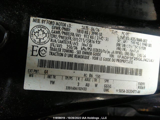 Ford FOCUS SE 2016 1FADP3F25GL342047 Image 9