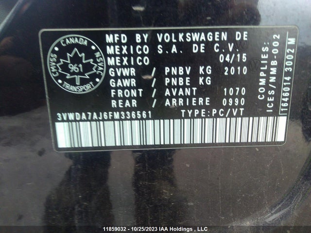 3VWDA7AJ6FM336561 Volkswagen Jetta Sedan Comfortline