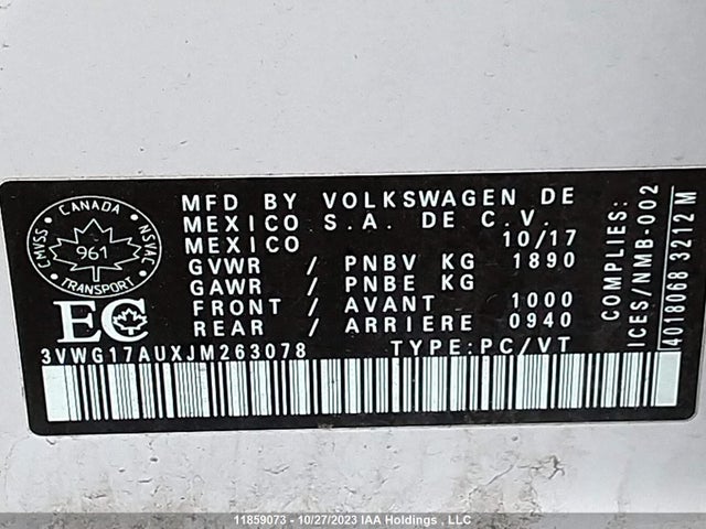 3VWG17AUXJM263078 Volkswagen Golf Trendline/comfortline