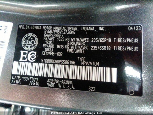 Toyota HIGHLANDER 2023 5TDBBRCH0PS586196 Image 9