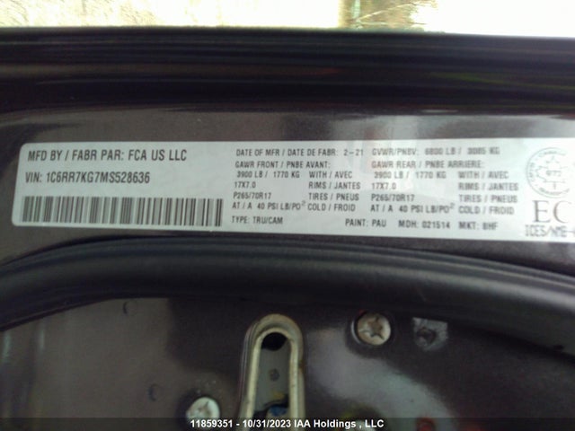 1C6RR7KG7MS528636 RAM 1500 Classic Tradesman