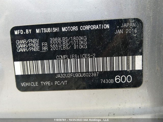 JA32U2FU9GU602397 Mitsubishi Lancer Se Ltd/es