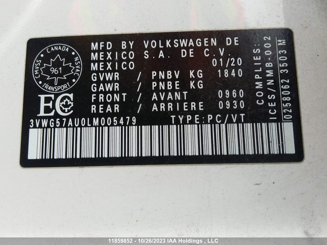 3VWG57AU0LM005479 Volkswagen Golf Comfortline/highline