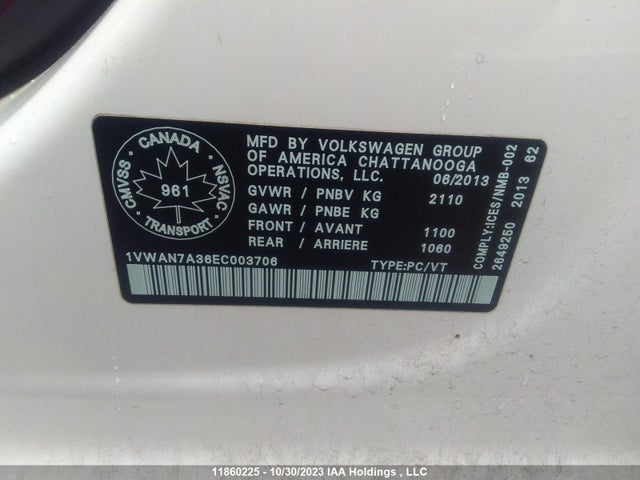 1VWAN7A36EC003706 Volkswagen Passat Trendline