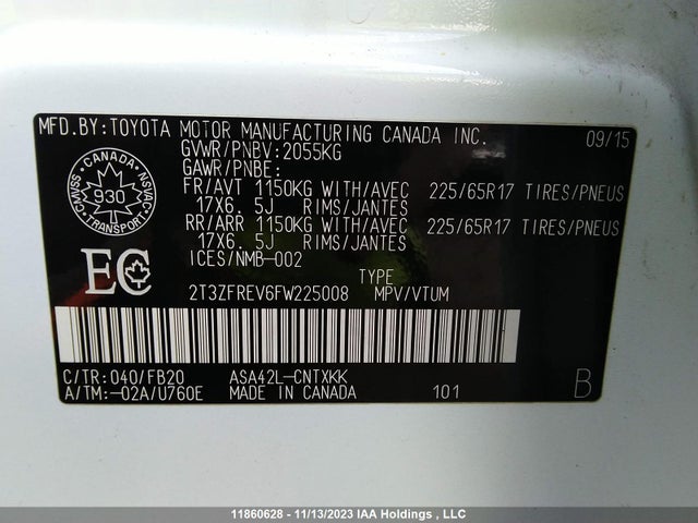 Toyota RAV4 LE 2015 2T3ZFREV6FW225008 Image 9