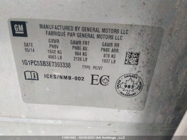 Chevrolet Cruze 1lt 2014 1G1PC5SB3E7393338 Image 9