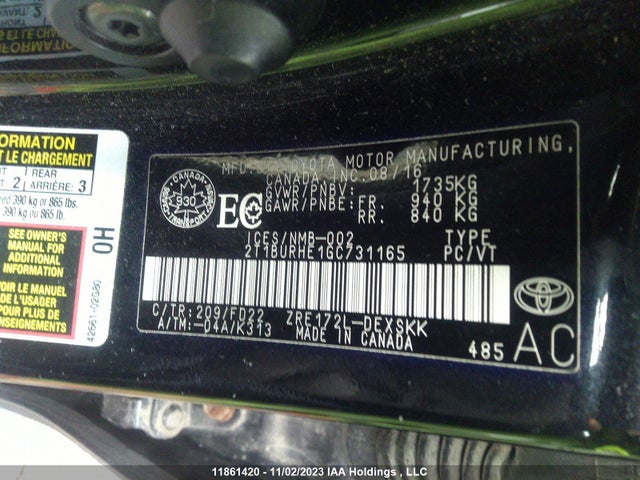 Toyota COROLLA CE/S/LE 2016 2T1BURHE1GC731165 Image 9