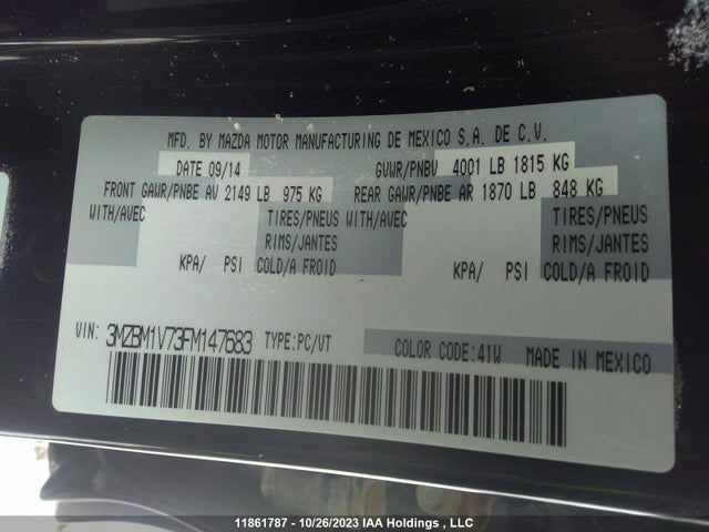 3MZBM1V73FM147683 Mazda Mazda3 Gs
