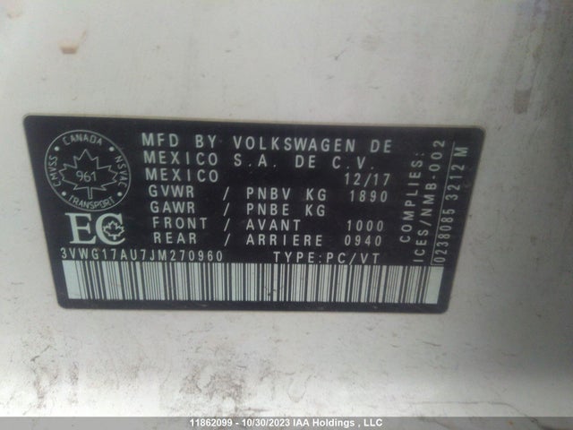 3VWG17AU7JM270960 Volkswagen Golf Trendline/comfortline