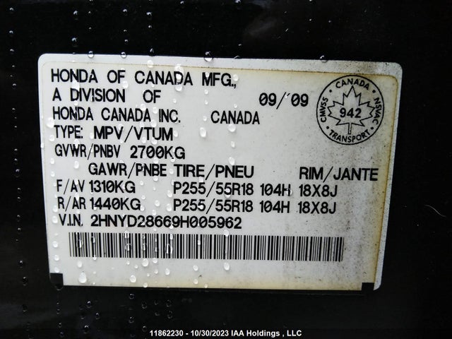 Aukcja sprzedaży 2009 Acura Mdx Tech Pkg, vin: 2HNYD28669H005962, numer aukcji: 11862230