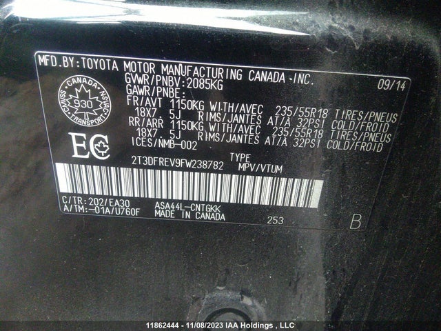 Toyota Rav4 Limited 2015 2T3DFREV9FW238782 Image 9