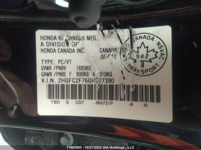 Продажа на аукционе авто 2016 Honda Civic Sedan Ex, vin: 2HGFC2F76GH027390, номер лота: 11863093