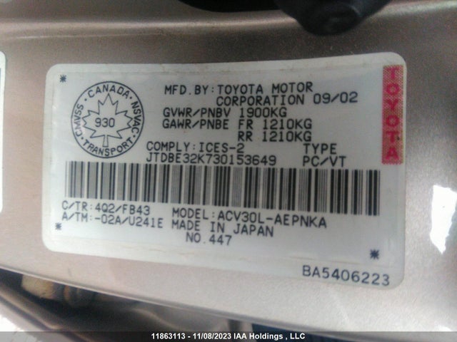 2003 Toyota Camry Le/xle/se მანქანა იყიდება აუქციონზე, vin: JTDBE32K730153649, აუქციონის ნომერი: 11863113