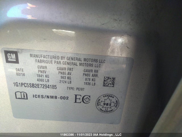 Chevrolet Cruze 2014 1G1PC5SB2E7294185 Image 9