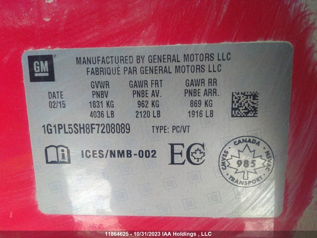 Chevrolet CRUZE LS 2015 1G1PL5SH8F7208089 Image 9