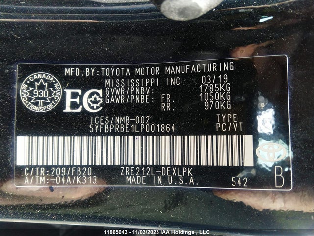 Toyota COROLLA 2020 5YFBPRBE1LP001864 Image 9
