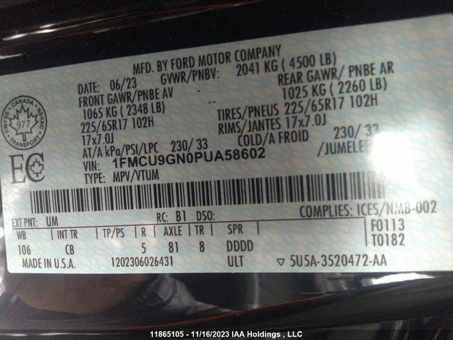 Ford Escape Active 2023 1FMCU9GN0PUA58602 Image 9