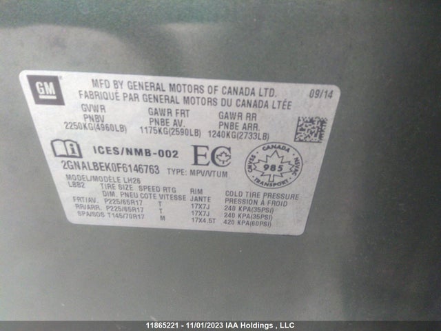 Chevrolet EQUINOX LT 2015 2GNALBEK0F6146763 Image 9