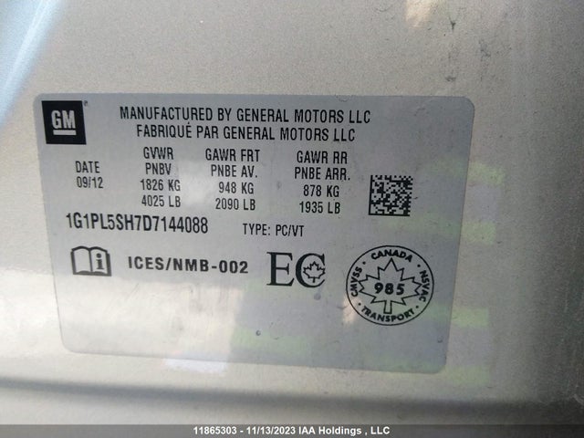 Продаж на аукціоні авто 2013 Chevrolet Cruze, vin: 1G1PL5SH7D7144088, номер лоту: 11865303