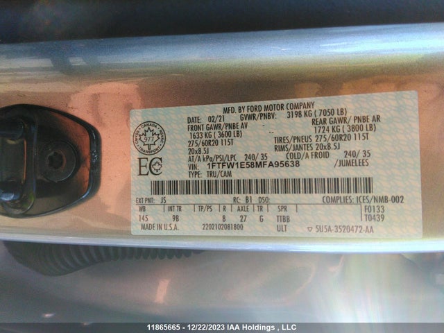 Ford F-150 Platinum 2021 1FTFW1E58MFA95638 Image 9