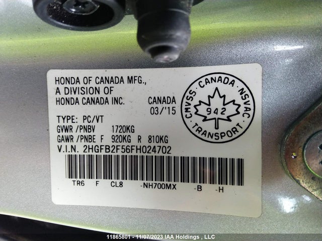 Honda r18z1 2015 2HGFB2F56FH024702 Image 25
