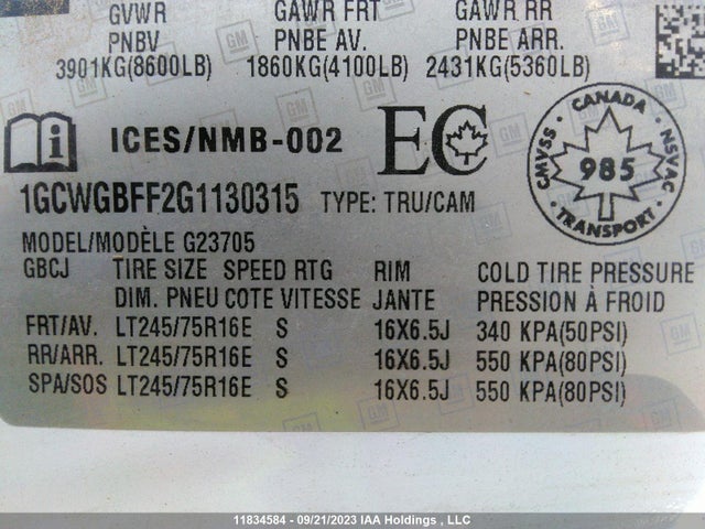 Chevrolet EXPRESS CARGO VAN 2016 1GCWGBFF2G1130315 Image 9