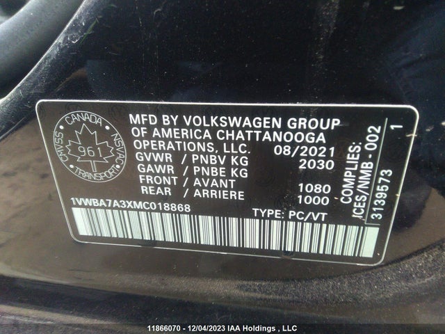 1VWBA7A3XMC018868 Volkswagen Passat Highline