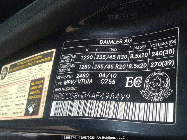 Aukcja sprzedaży 2010 Mercedes-benz Glk-class Glk 350, vin: WDCGG8HB6AF498499, numer aukcji: 11866274