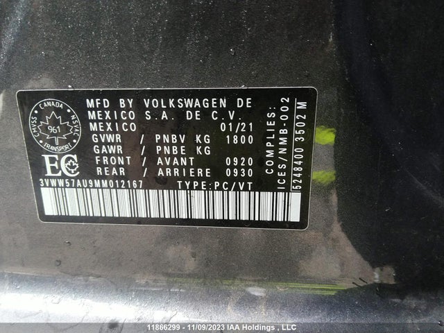 3VWW57AU9MM012167 Volkswagen Golf Comfortline/highline