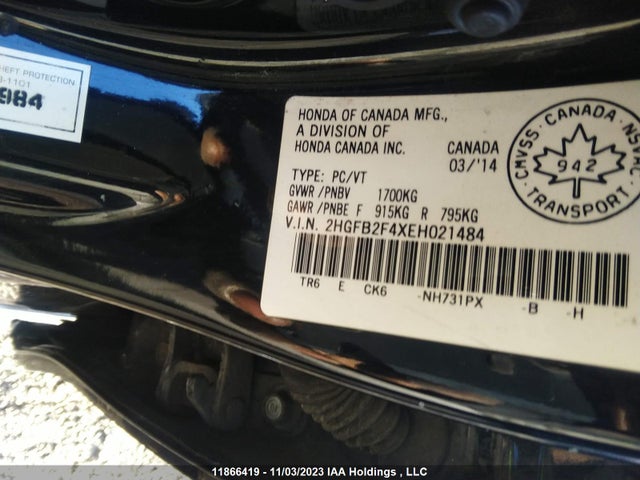 Honda Civic Lx 2014 2HGFB2F4XEH021484 Image 9