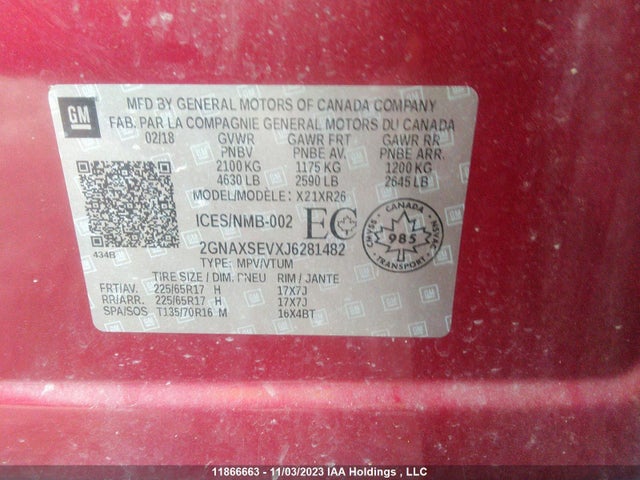 Chevrolet EQUINOX 2018 2GNAXSEVXJ6281482 Image 9
