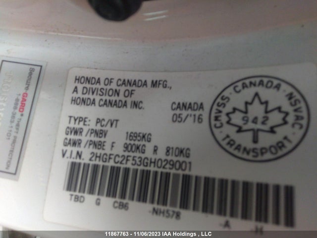 Honda k20c2 2016 2HGFC2F53GH029001 Image 25
