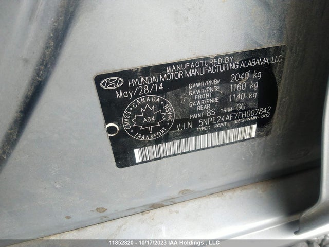 Hyundai Sonata 2.4l Gl 2015 5NPE24AF7FH007842 Image 9