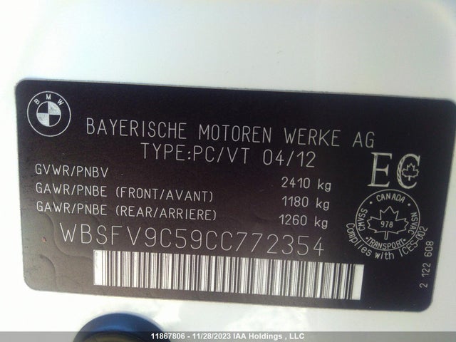 Aukcja sprzedaży 2012 Bmw M5, vin: WBSFV9C59CC772354, numer aukcji: 11867806