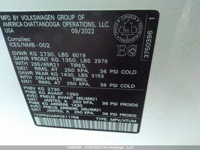 1V2FR2CA5PC511758 Volkswagen Atlas Execline