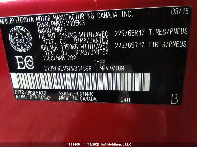 Toyota Rav4 Xle 2015 2T3RFREV3FW314566 Image 9