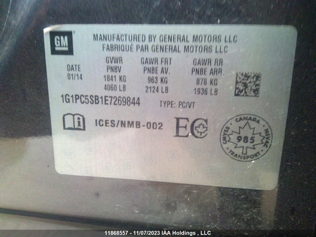 Chevrolet Cruze 1lt 2014 1G1PC5SB1E7269844 Image 9
