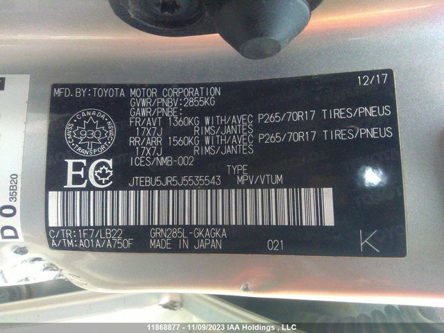 Toyota 4RUNNER 2018 JTEBU5JR5J5535543 Image 9