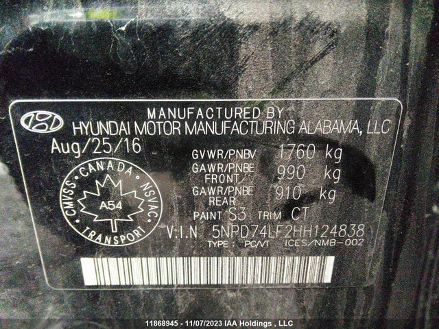 Продаж на аукціоні авто 2017 Hyundai Elantra L, vin: 5NPD74LF2HH124838, номер лоту: 11868945