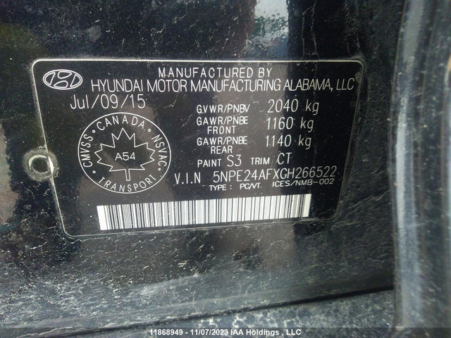 Hyundai SONATA 2016 5NPE24AFXGH266522 Image 9