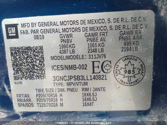 Chevrolet TRAX 1LT 2020 3GNCJPSB3LL140821 Image 9