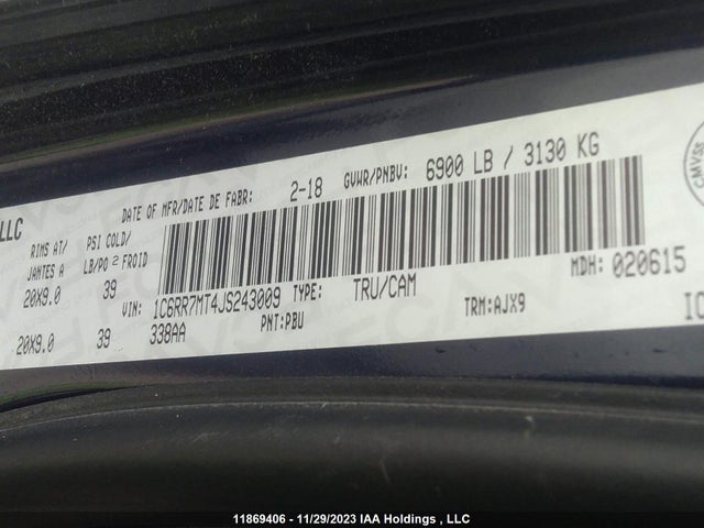 1C6RR7MT4JS243009 RAM 1500 Sport