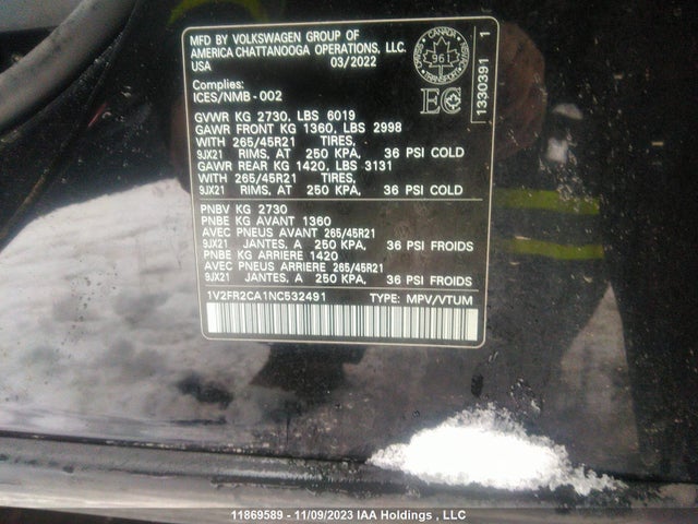 1V2FR2CA1NC532491 Volkswagen Atlas Execline