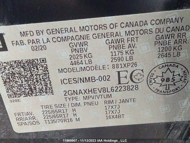 Chevrolet EQUINOX LS 2020 2GNAXHEV8L6223828 Image 9