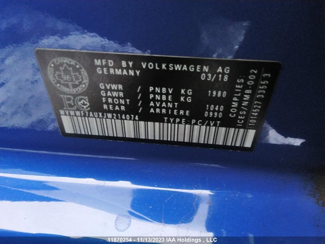 WVWWF7AUXJW214074 Volkswagen Golf R