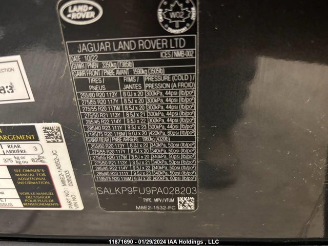 SALKP9FU9PA028203 Land Rover Range Rover Se