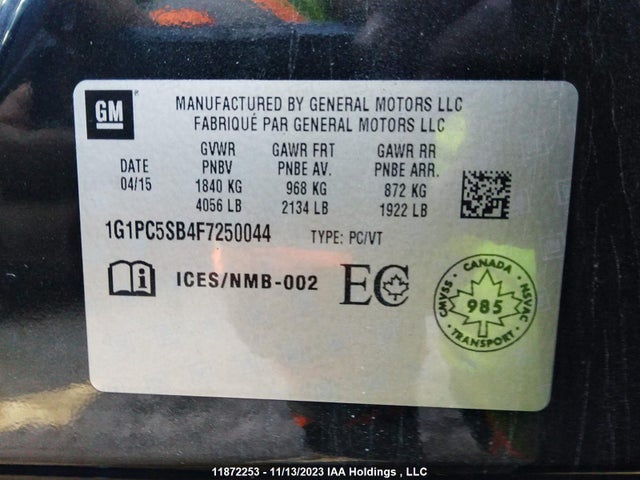 Chevrolet Cruze 1lt 2015 1G1PC5SB4F7250044 Image 9